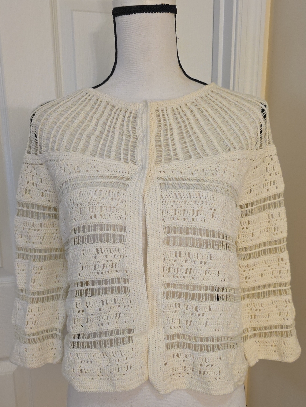 TSE Cream Openwork Knit Cardigan